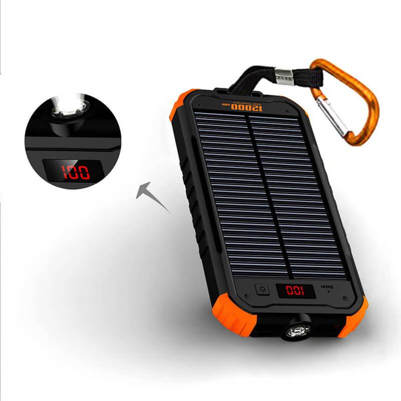 12000mAh Led Flashlight Solar Power Bank LCD digitális kijelzővel