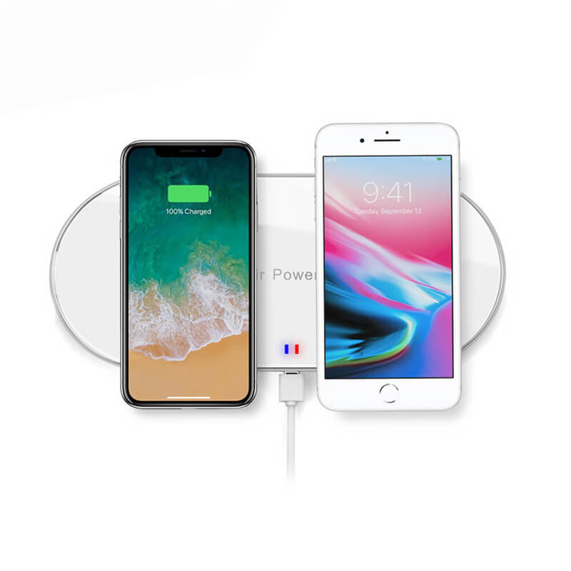 Kettős vezeték nélküli töltőpad (iPhone vagy Android telefonhoz)